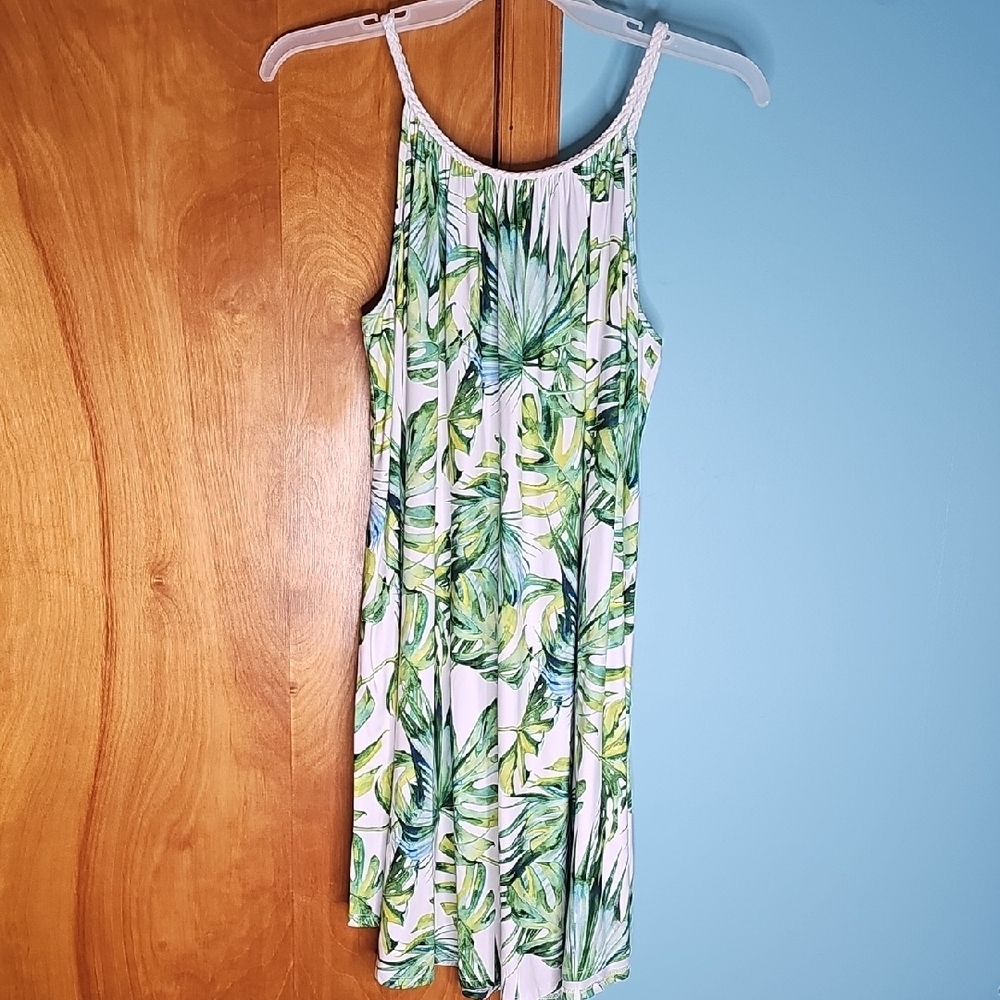 Indigo Soul Green Leaf Print Mini Dress